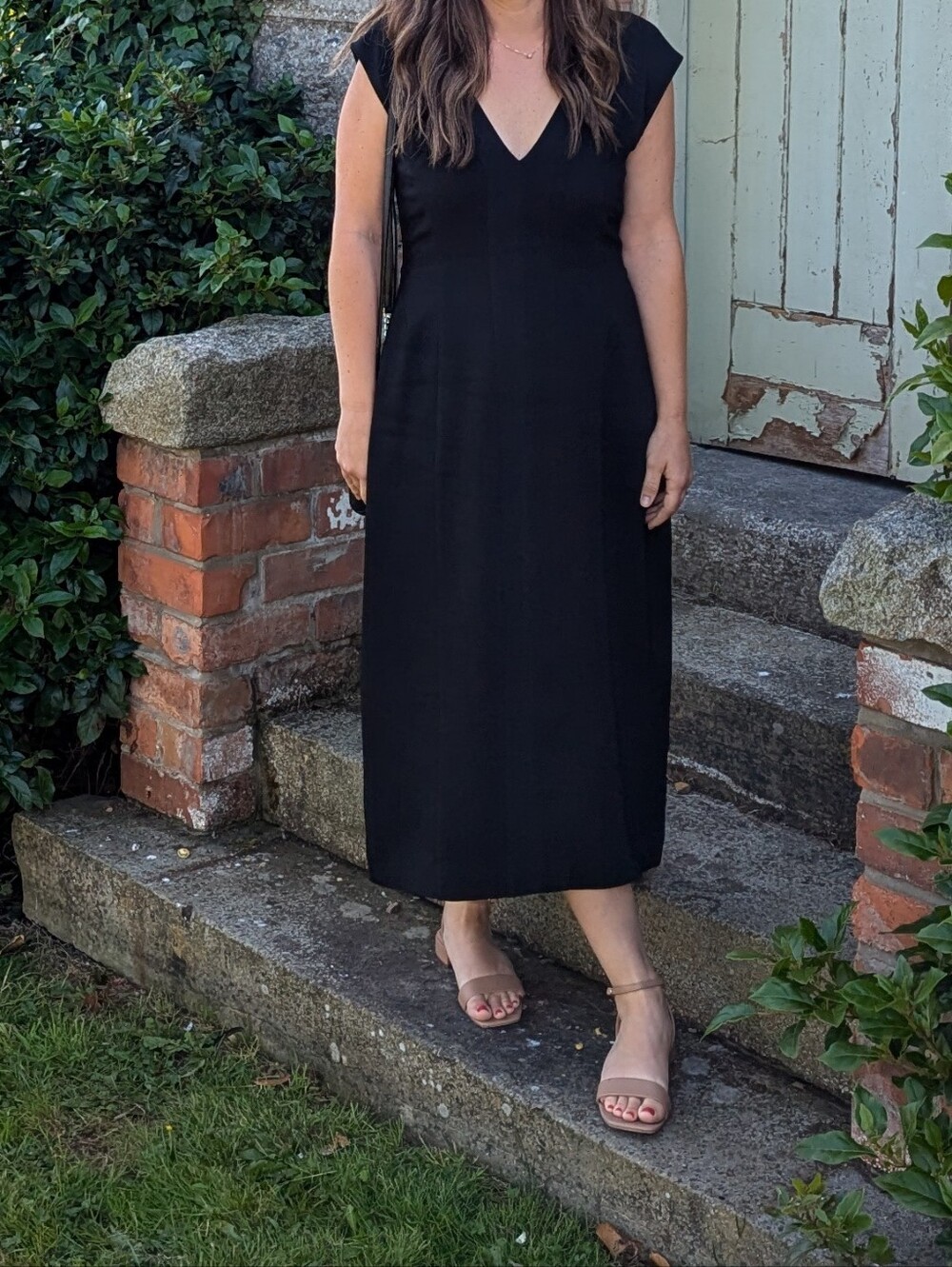 Banana Republic Black V-Neck Midi Sheath Dress